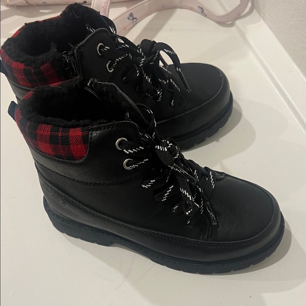 Carter's Black Boots with Red Plaid Accent